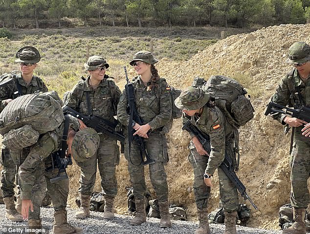 Images shared by the Royal Household show Princess Leonor of Spain (pictured) getting stuck into a training exercise