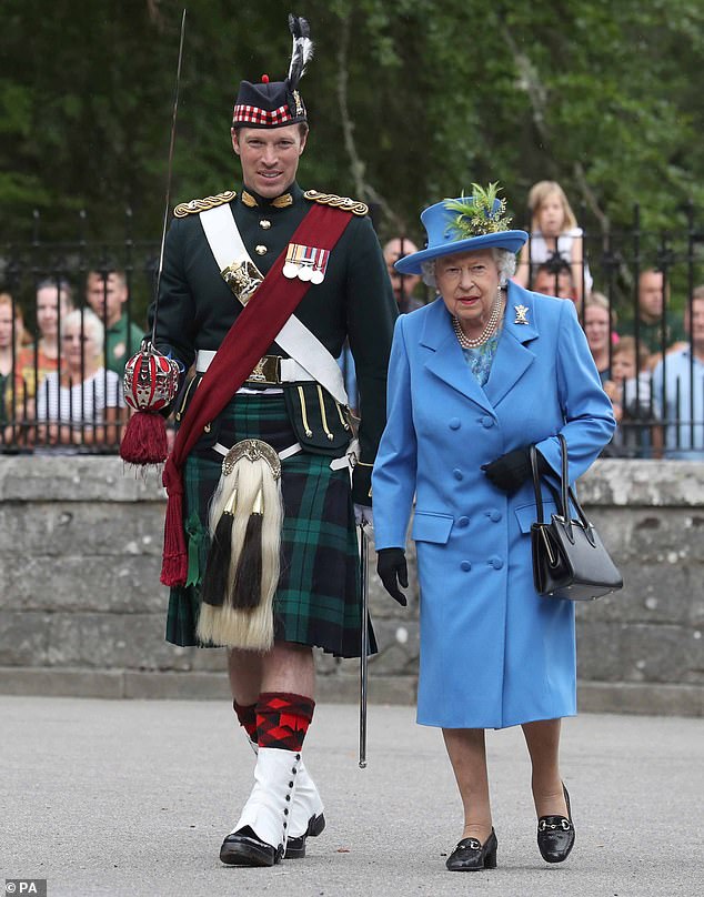 Once the Queen’s most senior bodyguards, he now serves His Majesty. He is pictured with the late Queen last year as she inspected the Balaclava Company, 5th Battalion of The Royal Regiment of Scotland, at the gates at Balmoral as she took up summer residence at the castle