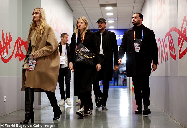 Smooch: Peregrine was spotted kissing Sophie Turner on Saturday and, just hours later, they were also spotted arriving at Stade de France together (pictured)