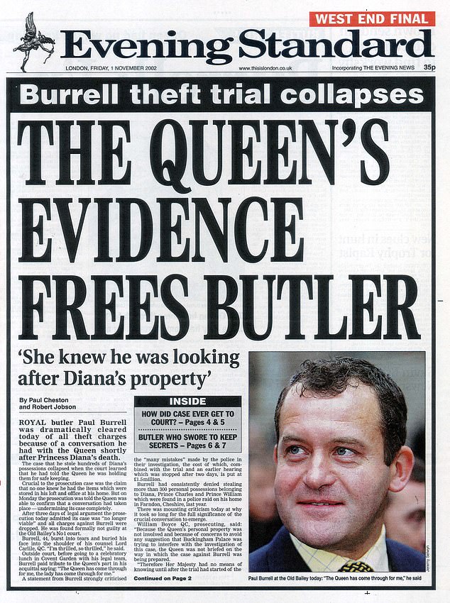 The front page of the Evening Standard on November 1, 2002, the day Burrell was cleared