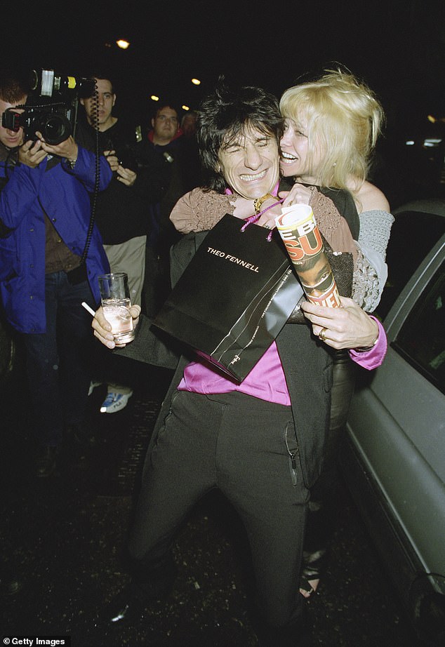 Ronnie Wood with his then wife Jo Wood at nightclub Tramp to celebrate its 30th anniversary in 1999