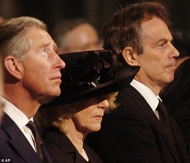 Prince Charles, Camilla Parker Bowles, former Prime Minister Tony Blair pictured attending a service in Westminster Cathedral in memory of the late Pope John Paul II