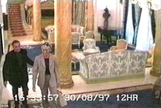 Handout CCTV footage showing Diana, Princess of Wales with Dodi Fayed inside the Ritz Hotel the evening before they died