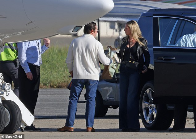 The clan of revelers were seen arriving at a Santa Barbara airport before boarding a G4 for the 40 minute flight to Las Vegas