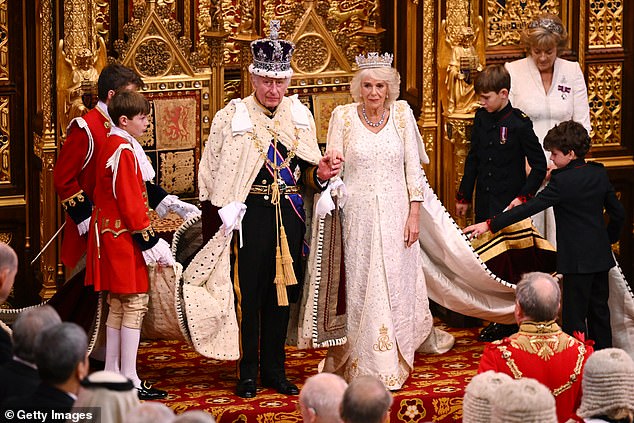 King Charles and Queen Camilla at the State Opening of Parliament this morning