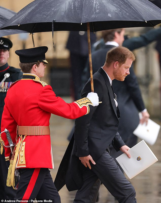 A source close to the couple said Harry (pictured at his father's coronation) and Meghan had not received an invitation to King Charles' birthday plans