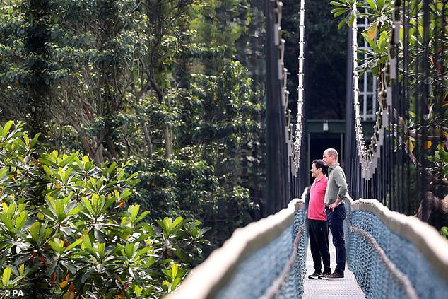 The Prince of Wales and Lawrence Wong cross the free-standing suspension bridge today