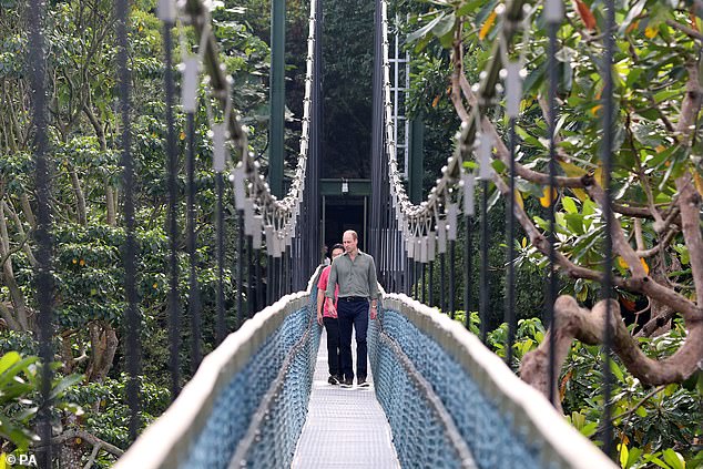 The Prince of Wales and Lawrence Wong cross the free-standing suspension bridge today