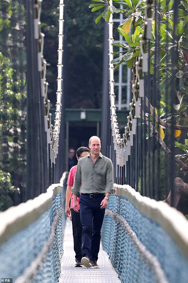 The Prince of Wales and Lawrence Wong cross the free-standing suspension bridge today