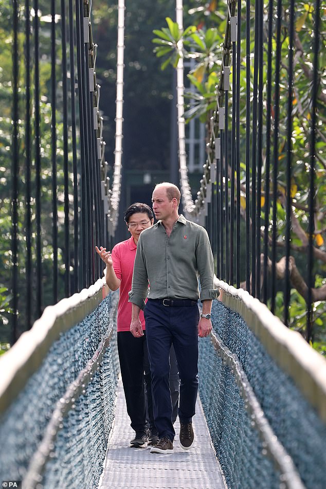 The Prince of Wales and Lawrence Wong cross the free-standing suspension bridge today