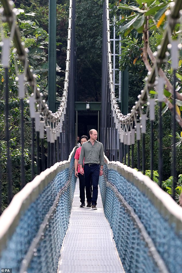 The Prince of Wales and Lawrence Wong cross the free-standing suspension bridge today