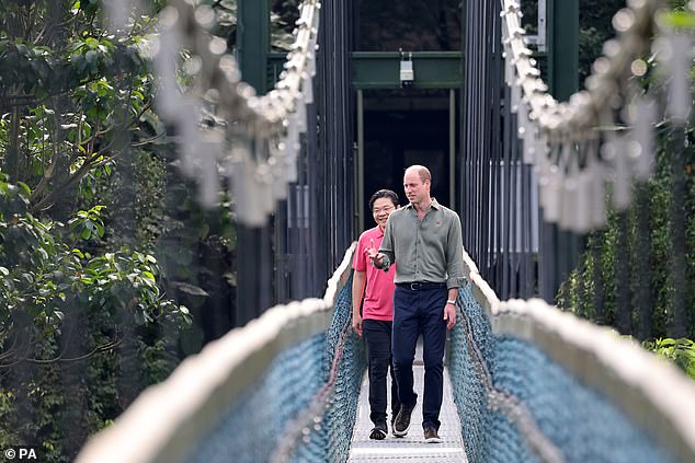 The Prince of Wales and Lawrence Wong cross the free-standing suspension bridge today