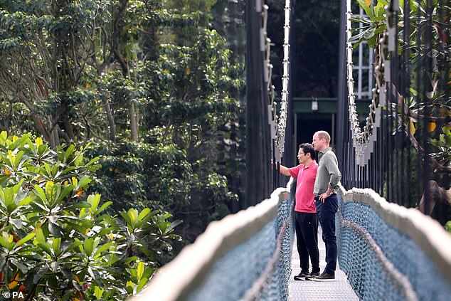 The Prince of Wales and Lawrence Wong cross the free-standing suspension bridge today