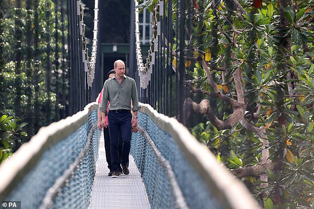 The Prince of Wales and Lawrence Wong cross the free-standing suspension bridge today