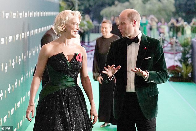 Hannah Waddingham walks with the Prince of Wales as he arrives for the 2023 Earthshot Prize Awards Ceremony at The Theatre at Mediacorp in Singapore last night