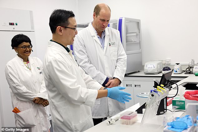 Prince William performs DNA sequencing tests at the Centre for Wildlife Forensics today