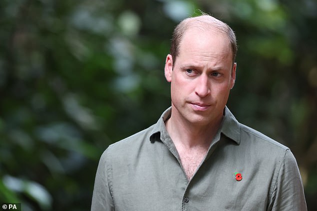 Prince William walks along a trail during a TreeTop Walk in Singapore this morning