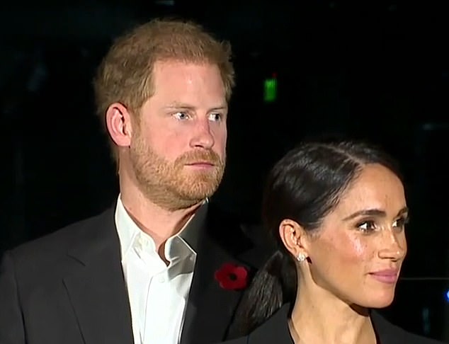 Meghan stood in front of Harry as they listened to a speech from the Foundation. They did not speak themselves