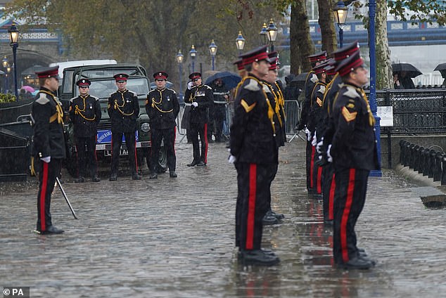 Members of the HAC pictured at Tower Wharf, the Tower of London on Tuesday morning