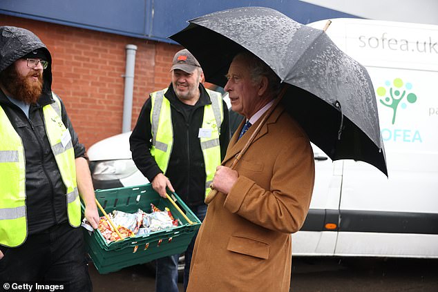 The monarch also waved off four food delivery vans from the car park, chatting to the drivers about their day