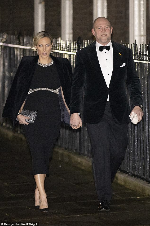 Looking effortlessly elegant, Zara Tindall, pictured with husband Mike, also attended