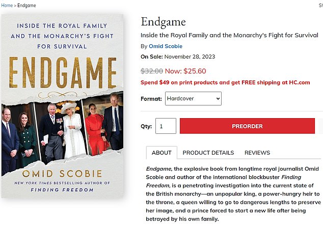 On the official website, Endgame, which is set to give readers an inside look at 'the Royal Family and the monarchy's fight for survival,' has already been reduced