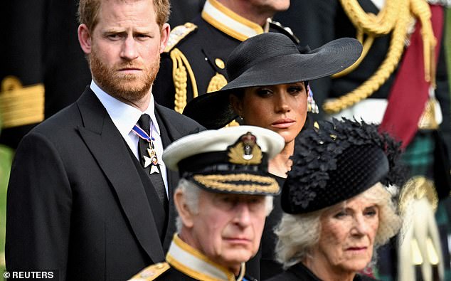 Prince Harry and a tearful Meghan attend the State funeral of the late Queen Elizabeth