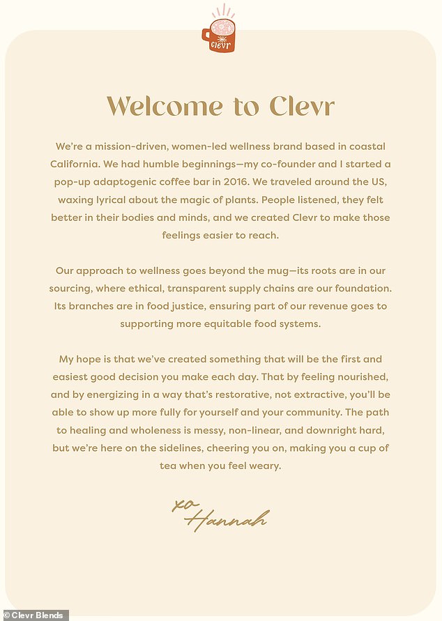 A message shared by CEO Hannah Mendoza on the Clevr Blends website talks about the company's products and mission