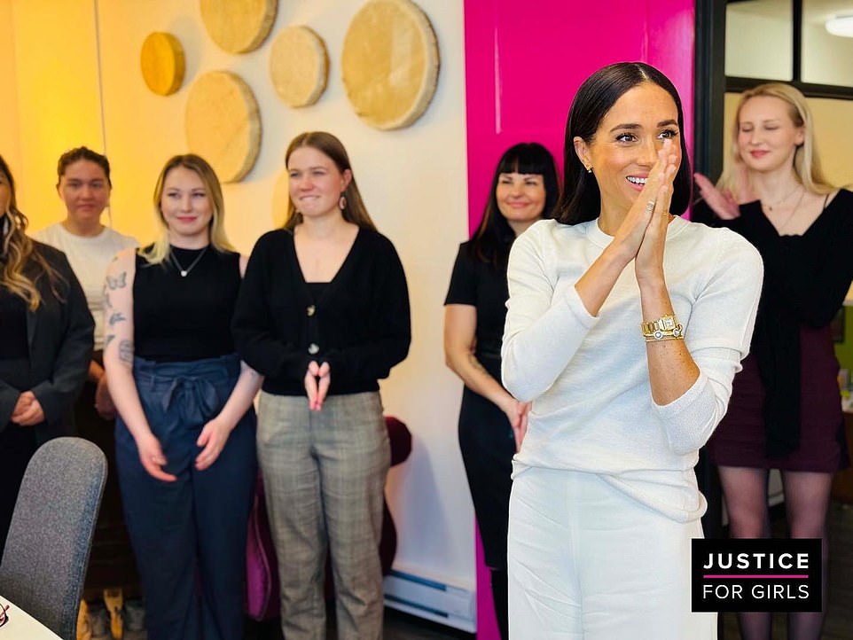 Opting for £1,349 Ralph Lauren Charmain Silk Wide-Leg trousers, which she previously wore to Wimbledon, a white jumper, and £46 Edge of Ember 'Wave' Earrings, the royal looked at ease as she chatted to women at the charity. She added her favourite Cartier 'Love' yellow gold bracelet priced at £7,050, Princess Diana 's Gold Tank Française Watch, and her £15,000 Lorraine Schwartz ¿Against Evil Eye' bracelet.