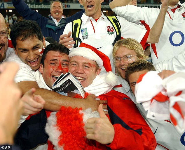 After a night of partying fans flocked to the players' camp at the Manly Pacific Hotel (pictured: Mike Tindall with supporters)