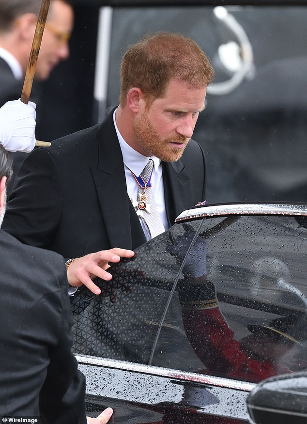 Prince Harry departs Westminster Abbey after the Coronation. He headed straight for the airport to catch a flight back to the US