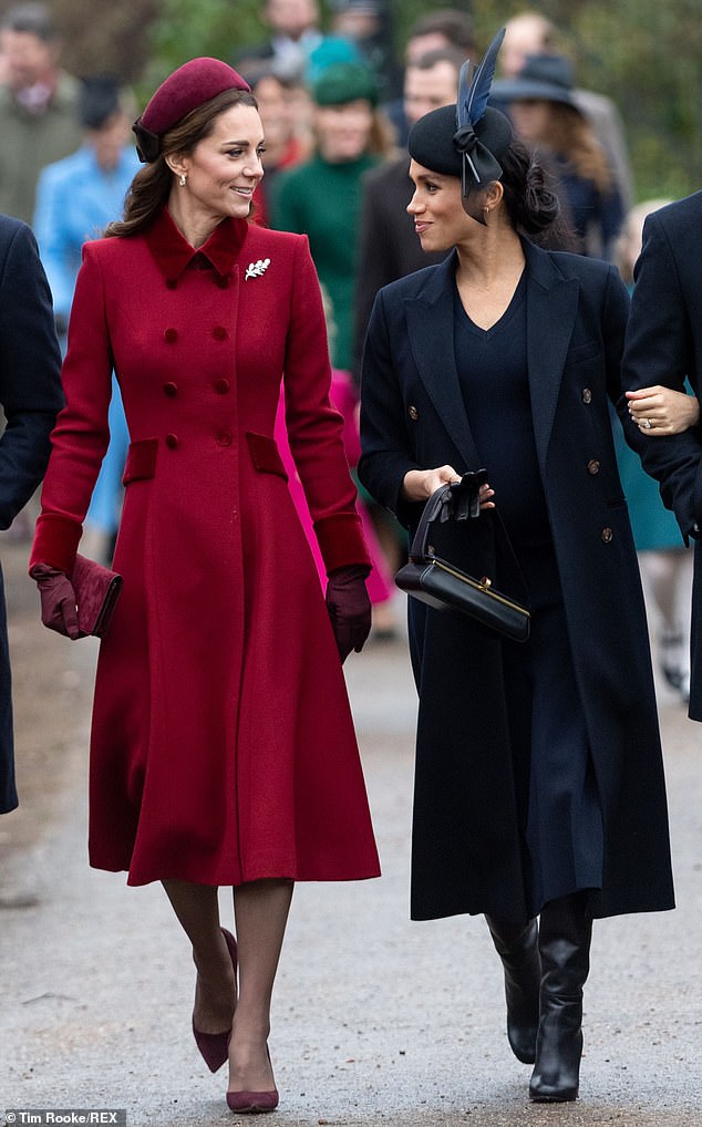 The Princess of Wales 'shudders and giggles' when she hears Meghan Markle's name, a new royal book has reportedly claimed. Both pictured in 2018