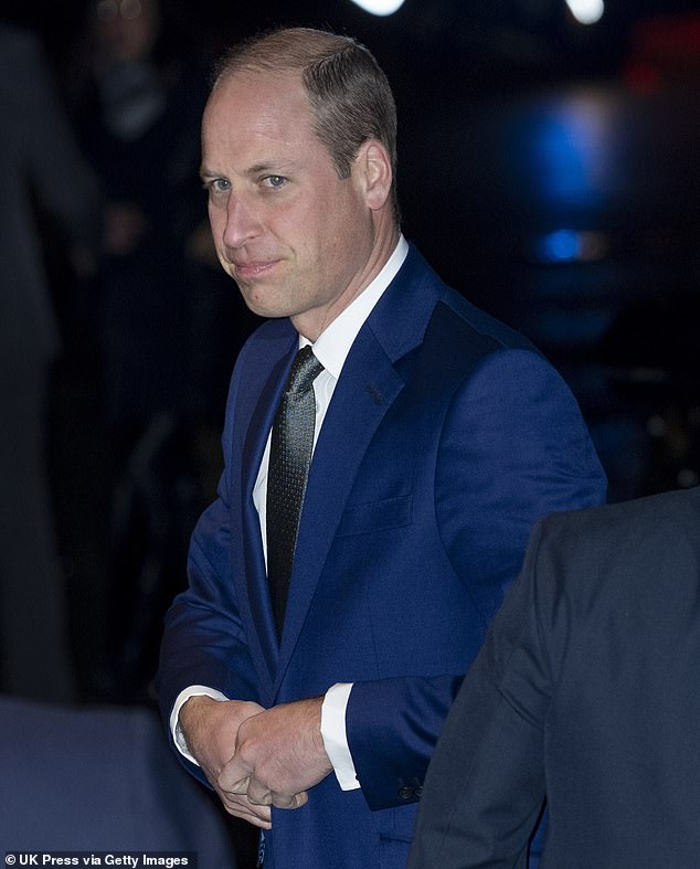 Prince William (pictured) appeared 'tense' and 'struggling with a desire to fight back' upon his arrival at the Tusk Conservation Awards - amid the release of royal biographer Omid Scobie's new book, a body language expert has claimed