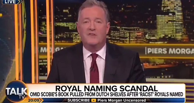 On his TalkTV show last night, Piers Morgan named the two senior royals who Omid Scobie claims were the ones 'with concerns' over Prince Archie's skin colour