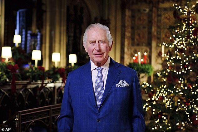 King Charles delivering his 2022 Christmas Day message - months after his mother The Queen died