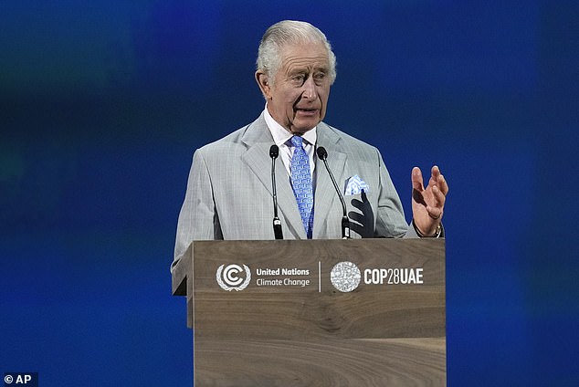 King Charles III speaks during the opening ceremony at the Cop28 Climate Summit today