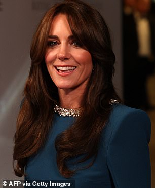 The Princess's stunning teal gown featured a gem-encrusted high-neck and statement padded shoulders