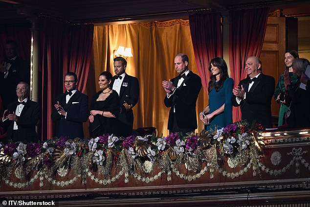 Before the performance started Prince and Princess of Wales were welcomed in the royal box with a rendition of 'God Save the Queen' performed by West End star Samantha Barks, who plays Elsa in the musical Frozen