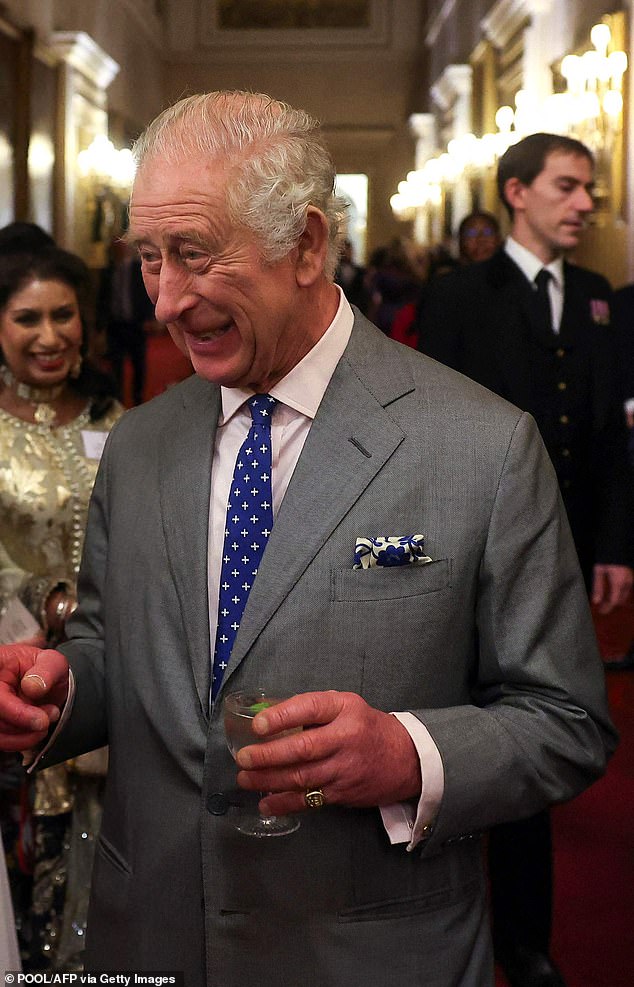 The monarch is expected to present the chef with a special glass of whiskey before including him in a toast with the rest of the royal family, a tradition observed by his mother, the late Queen before she passed away (Pictured: The king during a reception to celebrate nurses and midwives at Buckingham Palace in November 14, 2023)