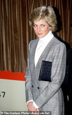 The princess, left, in a plaid blazer with a matching skirt in London in 1988