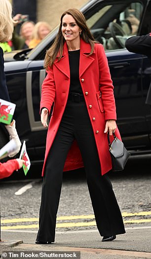 Kate in a similar ensemble while visiting Swansea