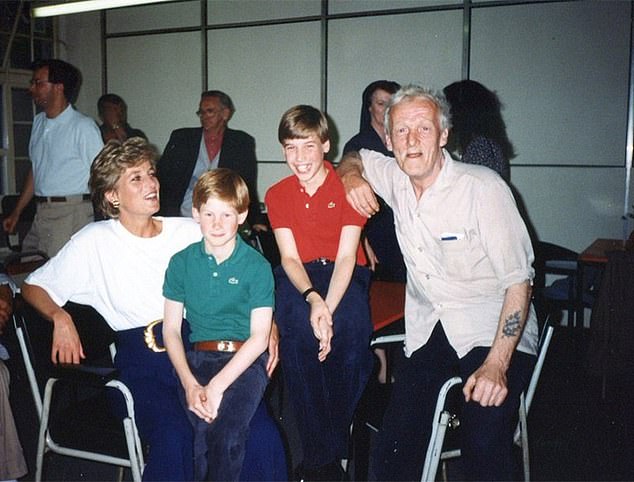 Prince William on his first visit to the homeless shelter The Passage with his mother Diana and brother Harry in 1993