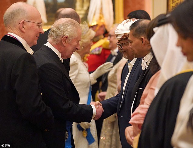 His Majesty was dressed in all his finery for this evening's Diplomatic Reception at Buckingham Palace