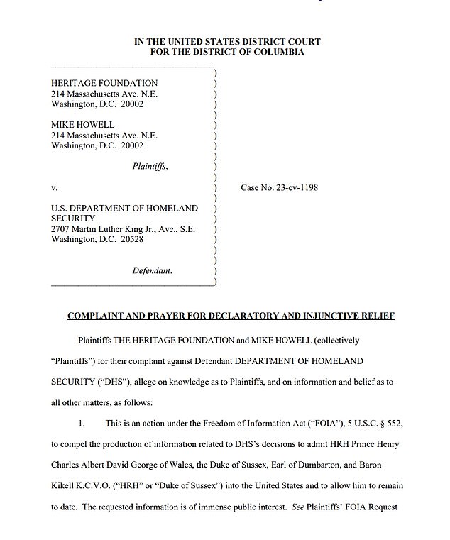 The Heritage Foundation, a right-wing think tank, filed a complaint and request for injunctive relief in May after their FOIA request was denied