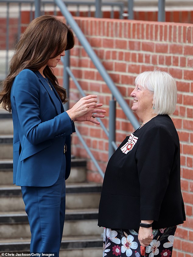 Kate spoke to workers outside the hospital before heading inside