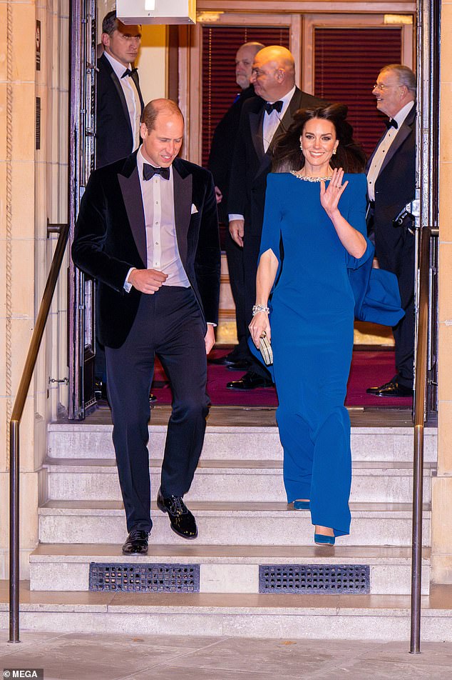 Known as Hughie to this friends, the billionaire Duke is also godfather to William's son Prince George, ten. A life-long friend for each of the brothers, he is thought to be the only pal both chose to mentor their children. Pictured: William and Kate at the Royal Variety Performance at the Royal Albert Hall on November 30