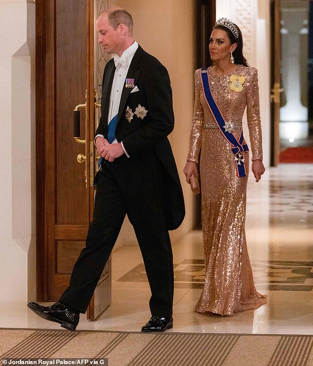 The Prince and Princess of Wales at Jordanian Royal Palace to celebrate the wedding of Jordan's Crown Prince Hussein bin Abdullah married Saudi architect Rajwa Al Saif