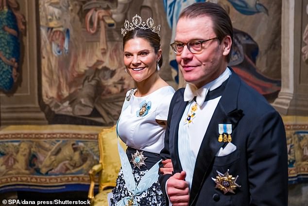 Crown Princess Victoria and Prince Daniel looked regal as they walked arm-in-arm into the dinner