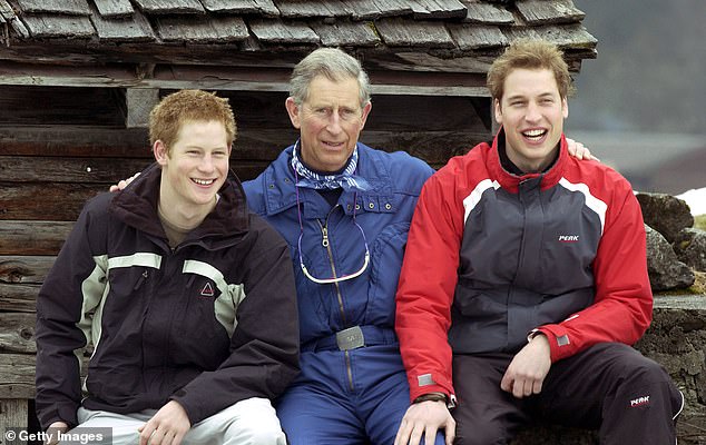 Pictures form the show, released earlier, show William and Kate sharing a heartfelt moment at university, while another depicts one of William and Harry's ski trips with their father, Prince Charles. The King pictured with his sons in 2005