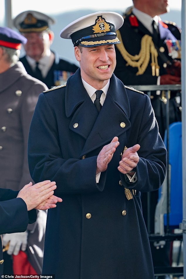 William pictured clapping during today's event, where he appeared to be immersed in his royal duties